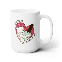 Addicted to Cats and Nail Polishes Ceramic Coffee Mug 15oz