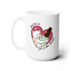 Addicted to Cats and Nail Polishes Ceramic Coffee Mug 15oz