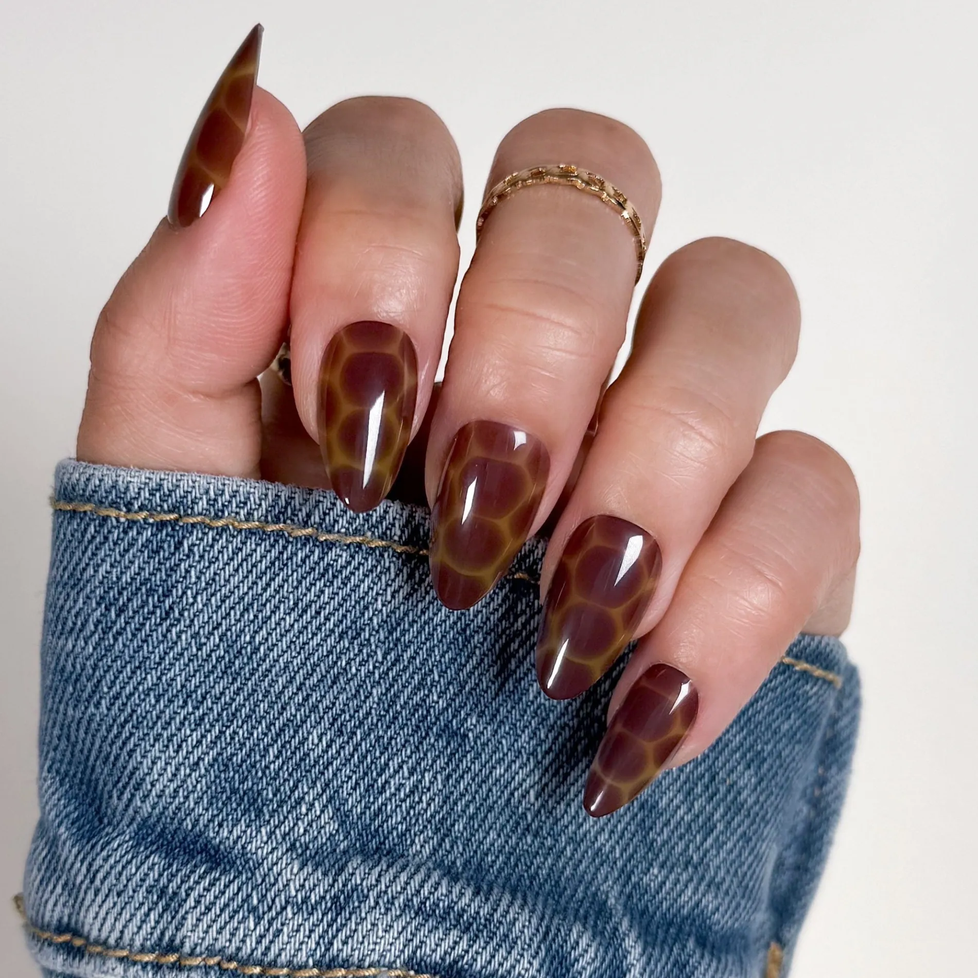 Amber Shell Press On Nails - Short Almond