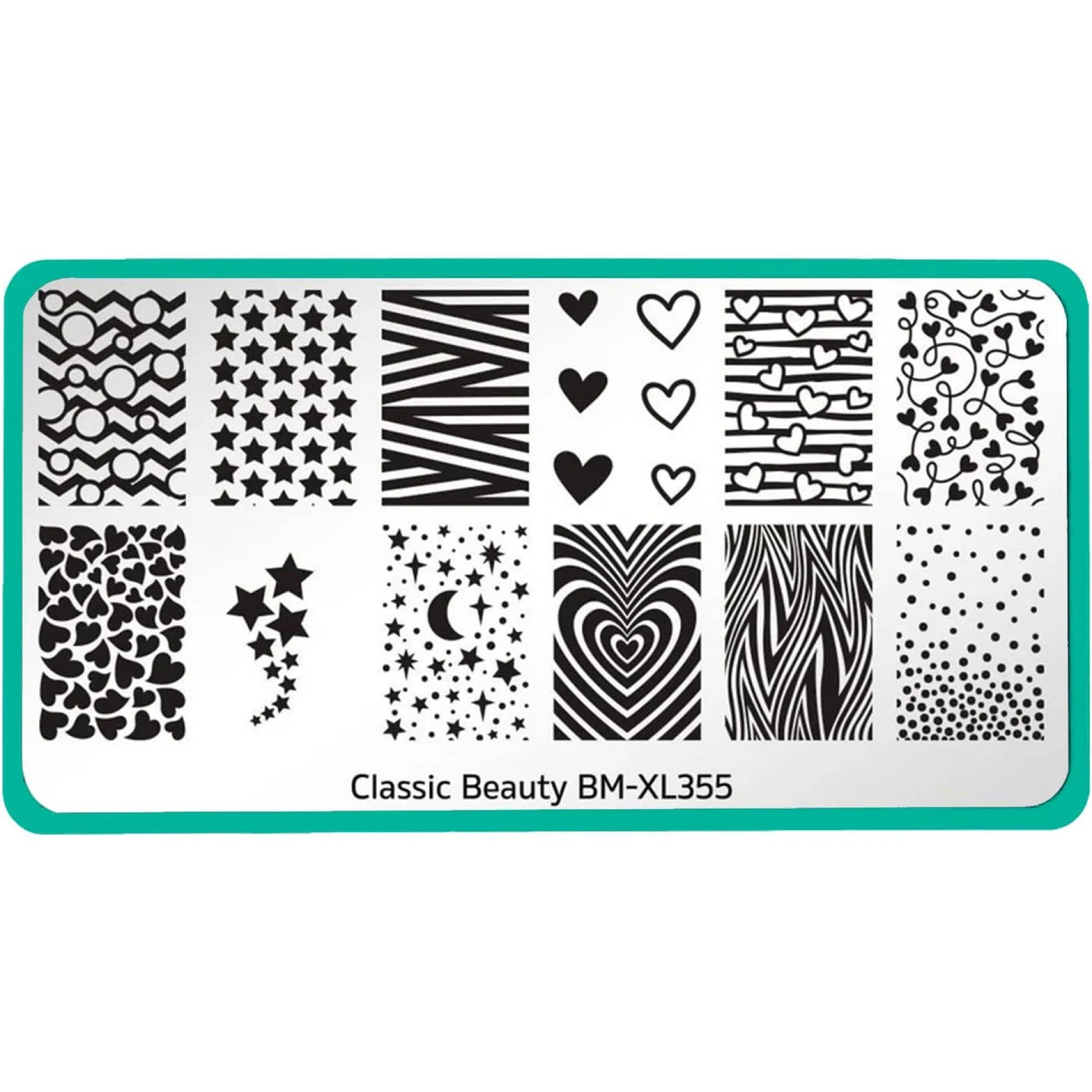 Classic Beauty: Hearts + Stars (XL355) - Nail Stamping Plate