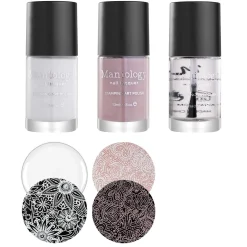 Classic French Nails Bundle: 1 Plate, 2 Polishes, Top Coat, Stamper & Scraper