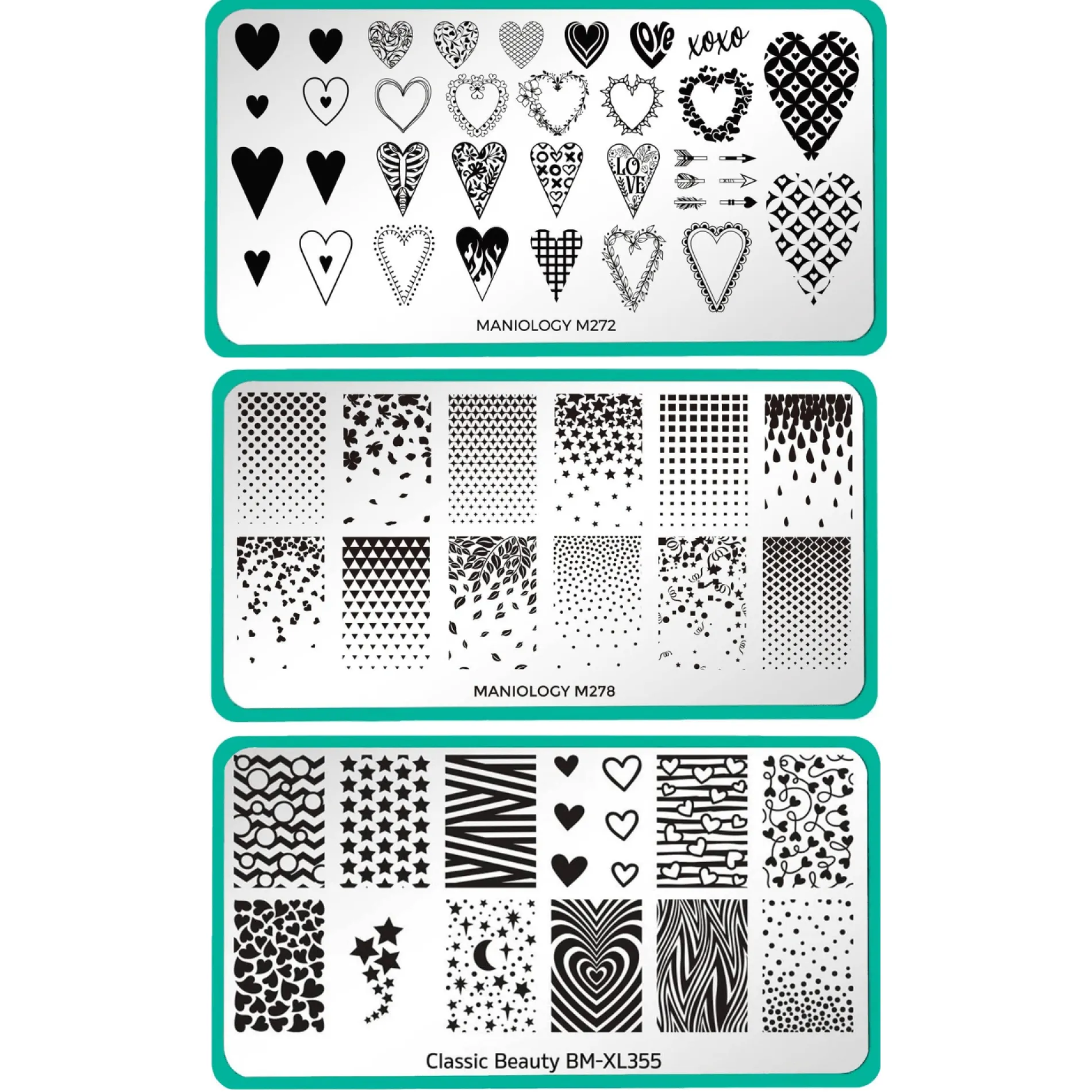 Classic Gradients & Hearts: Set of 3 Nail Stamping Plates