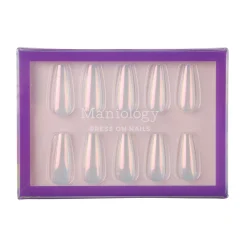 Iridescent Clear Press On Nails - Medium Coffin