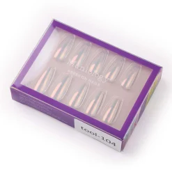 Iridescent Clear Press On Nails - Medium Coffin