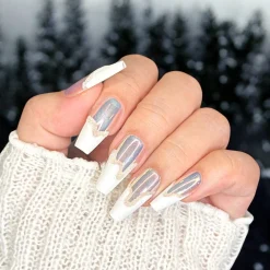Iridescent Clear Press On Nails - Medium Coffin