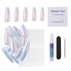 Iridescent Clear Press On Nails - Medium Coffin