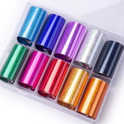 10pc Holographic Dazzling Nail Art Foil Sheets Set