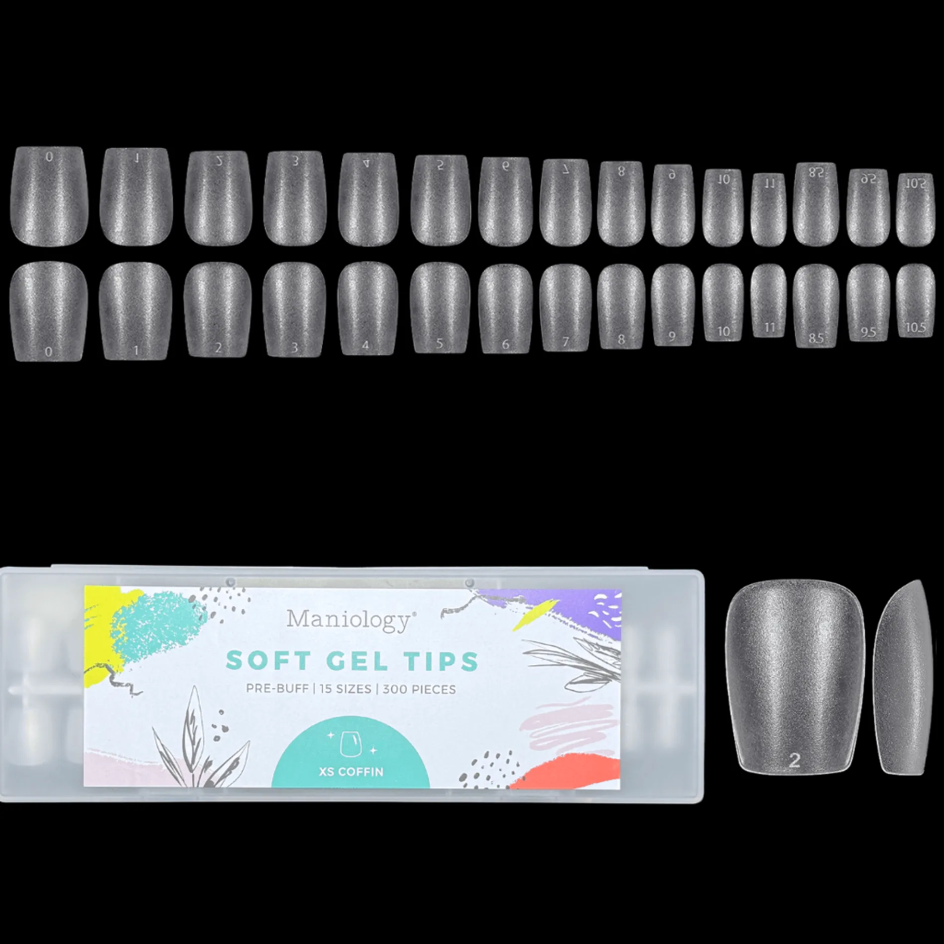 300pcs Full Cover Nail Tips for Extension in 15 Sizes - XS Coffin