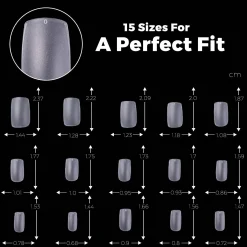 300pcs Full Cover Nail Tips for Extension in 15 Sizes - Short Square
