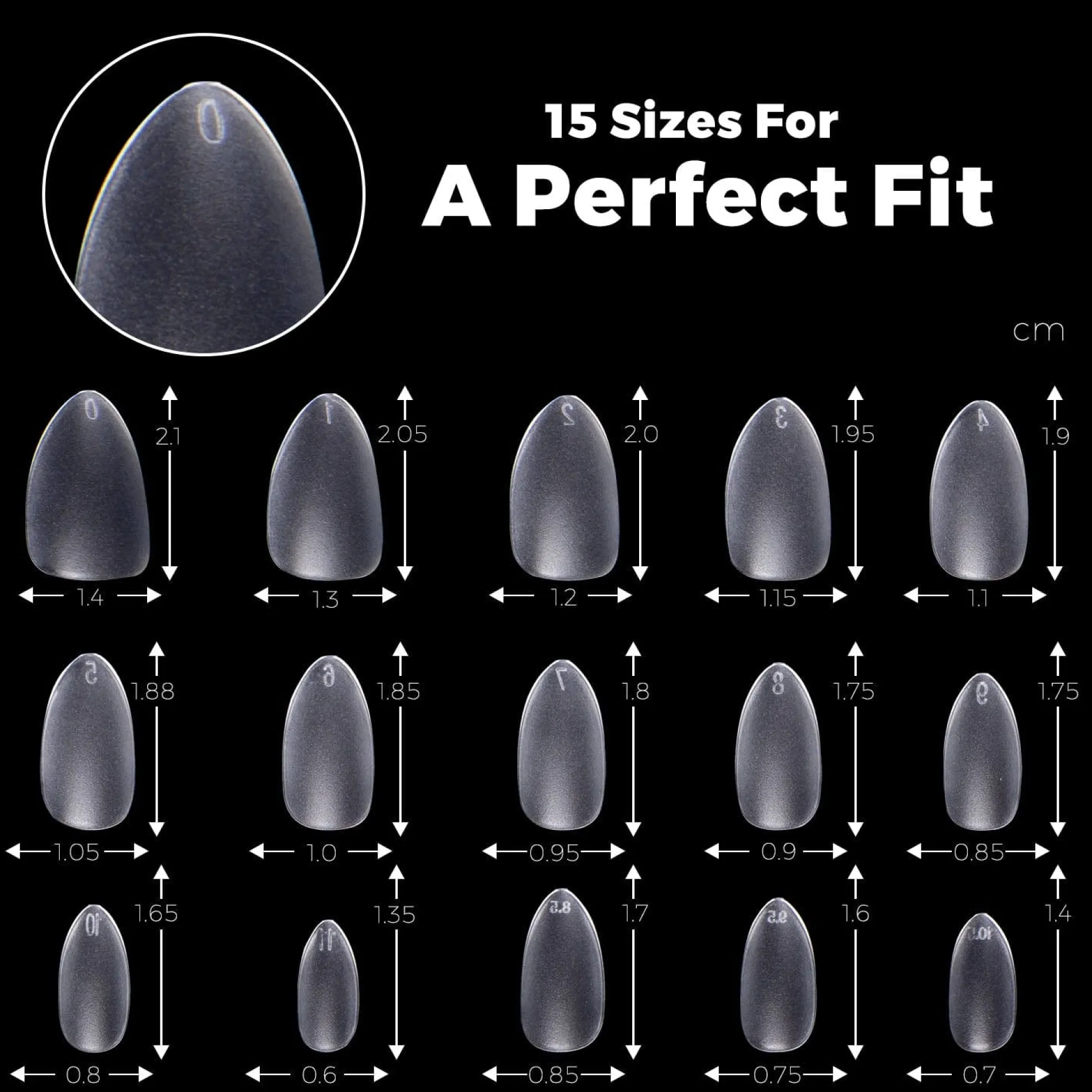 300pcs Full Cover Nail Tips for Extension in 15 Sizes - Short Almond