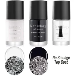 Perfect Trio - Bam! White + Straight Up Black Stamping Polish + Smudge Free Top Coat 3pc Bundle
