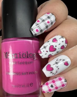 Pumps (B463) - Cream Bold Pink Stamping Polish