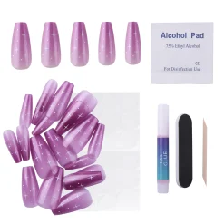 Purple Nebula Press On Nails - Medium Coffin