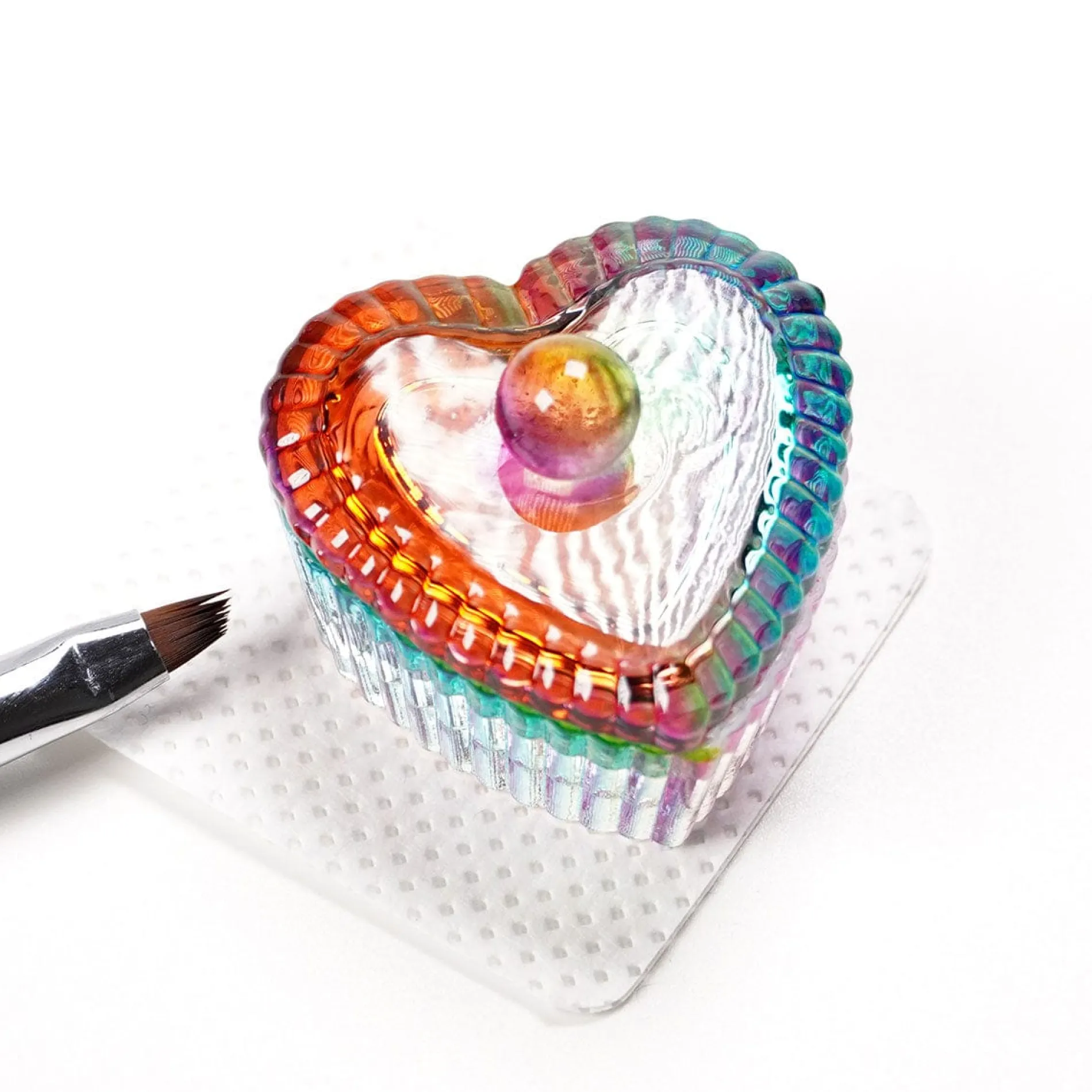 Rainbow Heart Glass Dish with lid