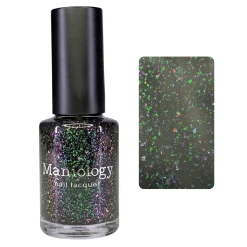 Spectral Shards (P188) - Sheer Tint Black with Green Iridescent Flakies Nail Polish