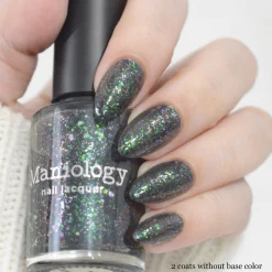 Spectral Shards (P188) - Sheer Tint Black with Green Iridescent Flakies Nail Polish
