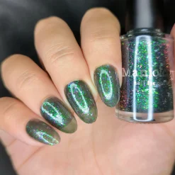 Spectral Shards (P188) - Sheer Tint Black with Green Iridescent Flakies Nail Polish