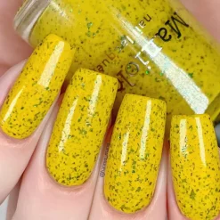 Spring Sonata: Dandelion (P126) - Mustard with Glitter Flakies Nail Polish