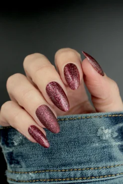 Tinseltown: Fame (P141) - Semi Sheer Dark Red with Glitter Nail Polish